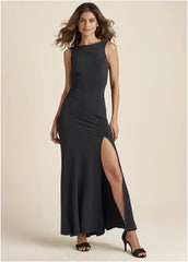 Open Back Slit Maxi Dress Black