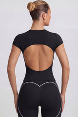 Cut Out Longline T Shirt in Black