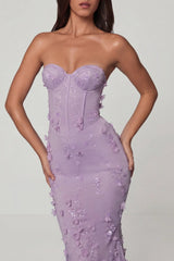 Lace Up Corset Maxi Dress in Lilac