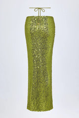 Embellished Hardware Detail Strappy Maxi Skirt in Olive Green
