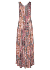 Tiered Maxi Dress Pink Red