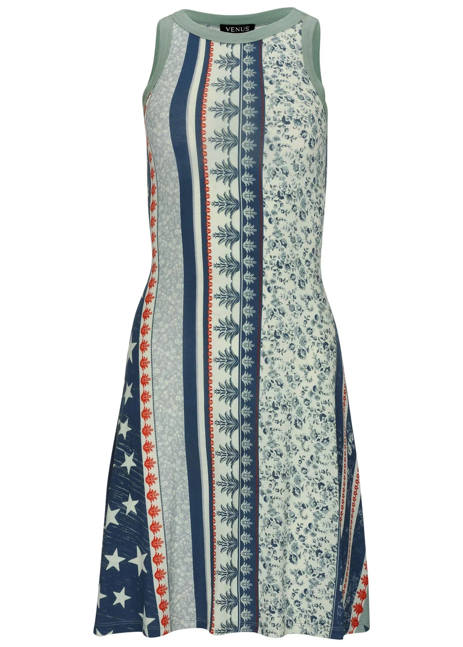 Printed Fit And Flare Dress Americana Floral Star