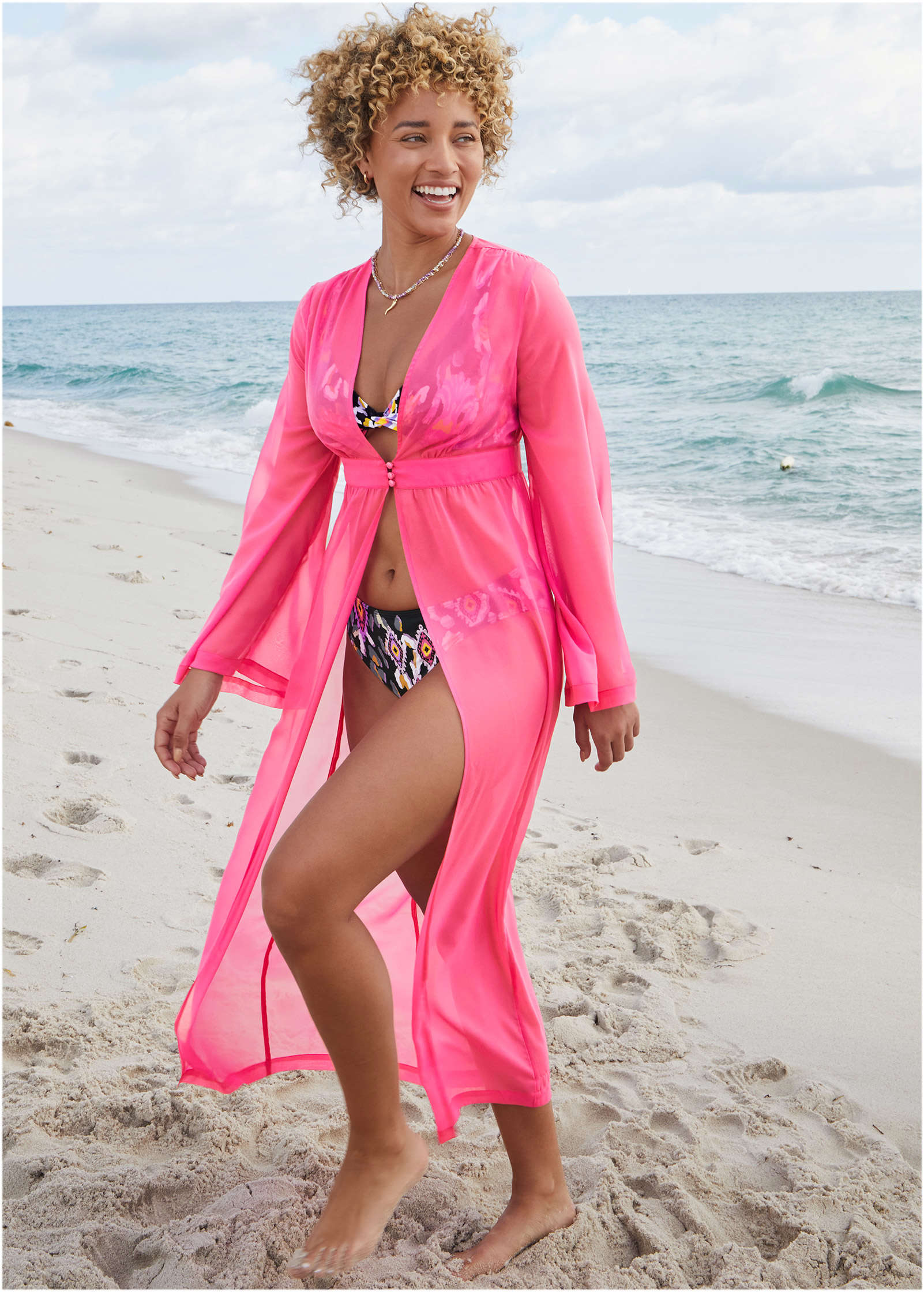 Sea Breeze Kimono Cover Up Fuchsia