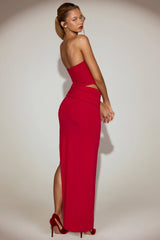 Soft Jersey Bandeau Cut Out Maxi Dress in True Red