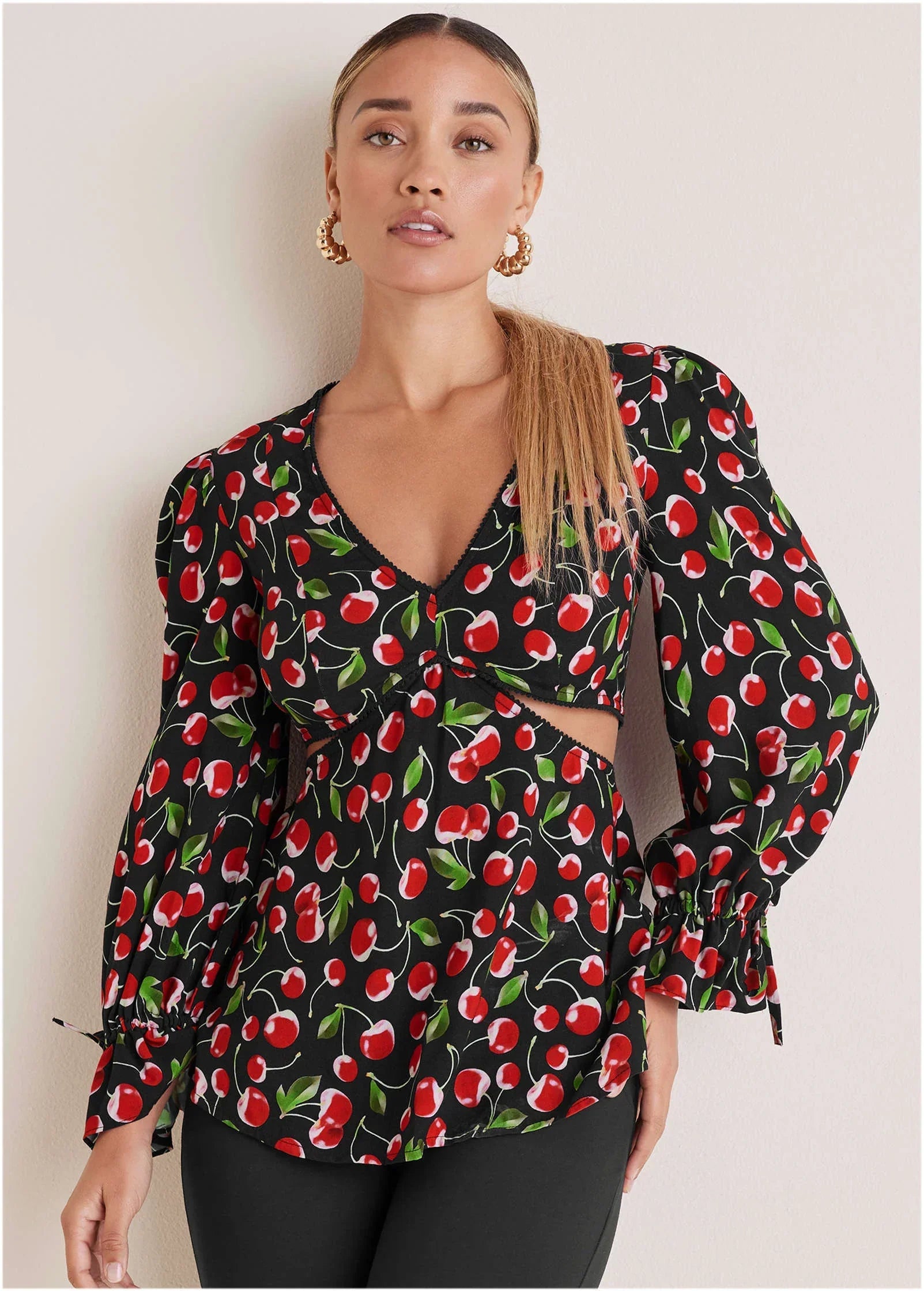 Cut Out Waist Blouse Very Cherry