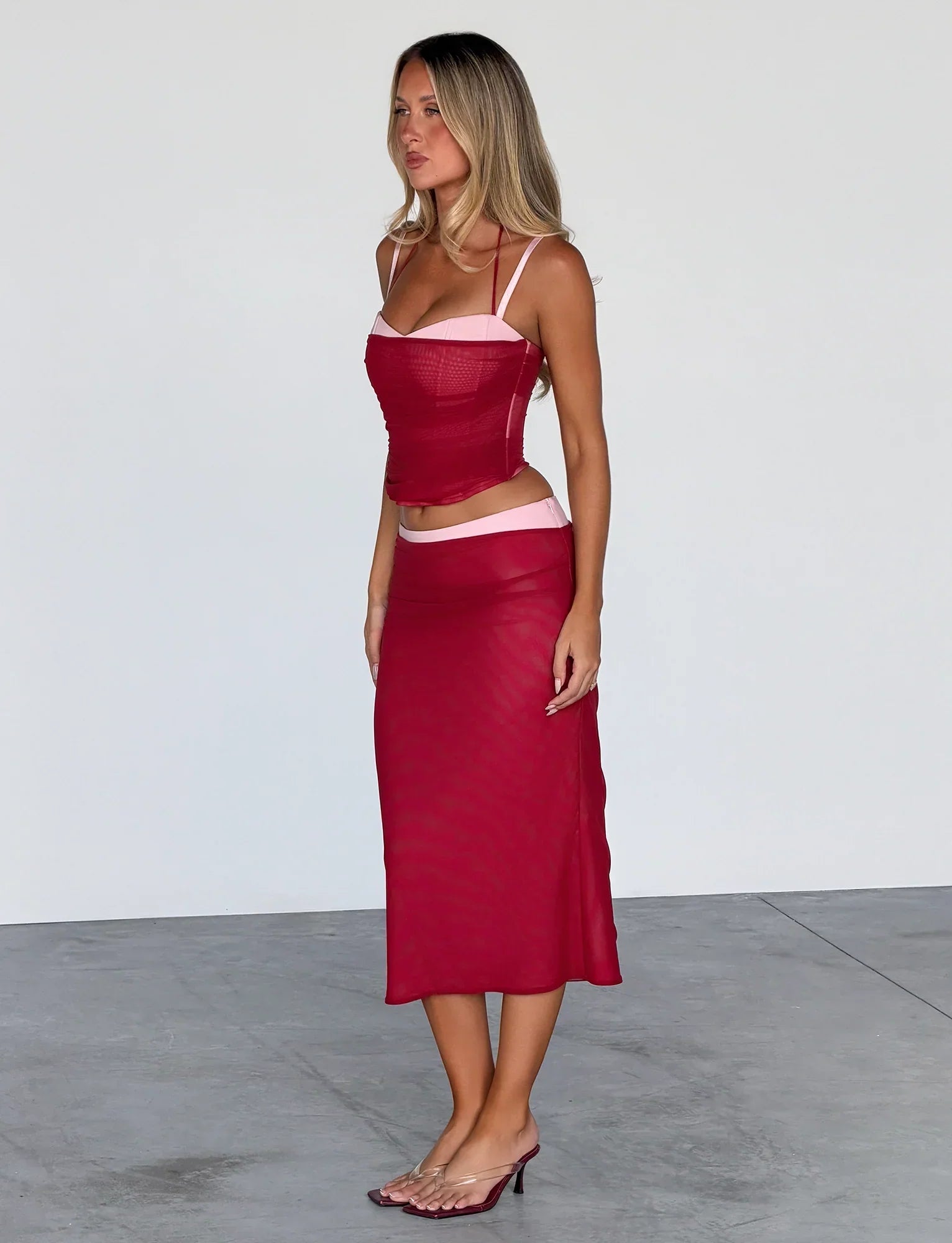 CALINE MIDI SKIRT RED