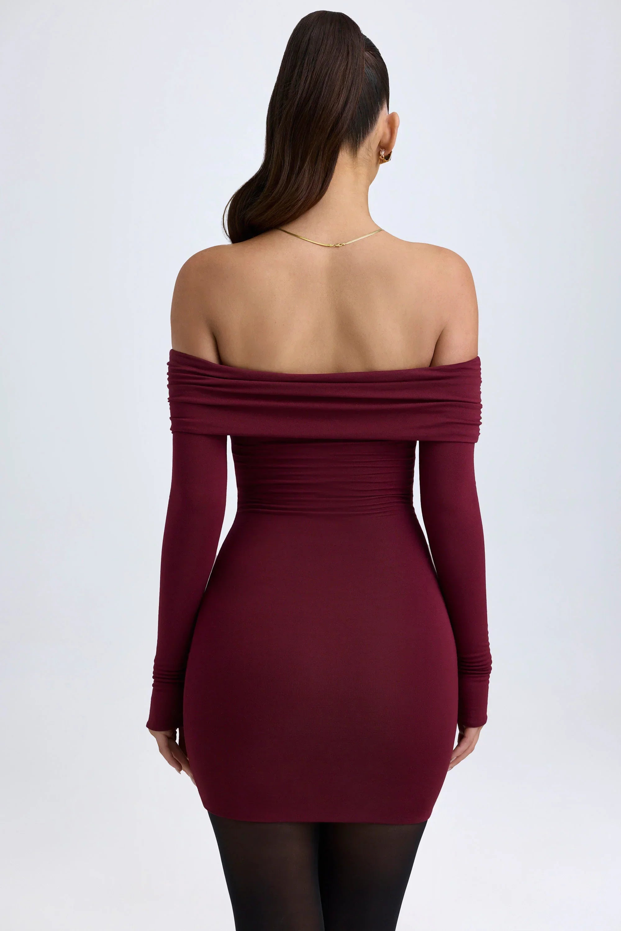 Modal Off Shoulder Mini Dress in Wine Red