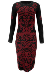 Printed Midi Sweater Dress Black Wine