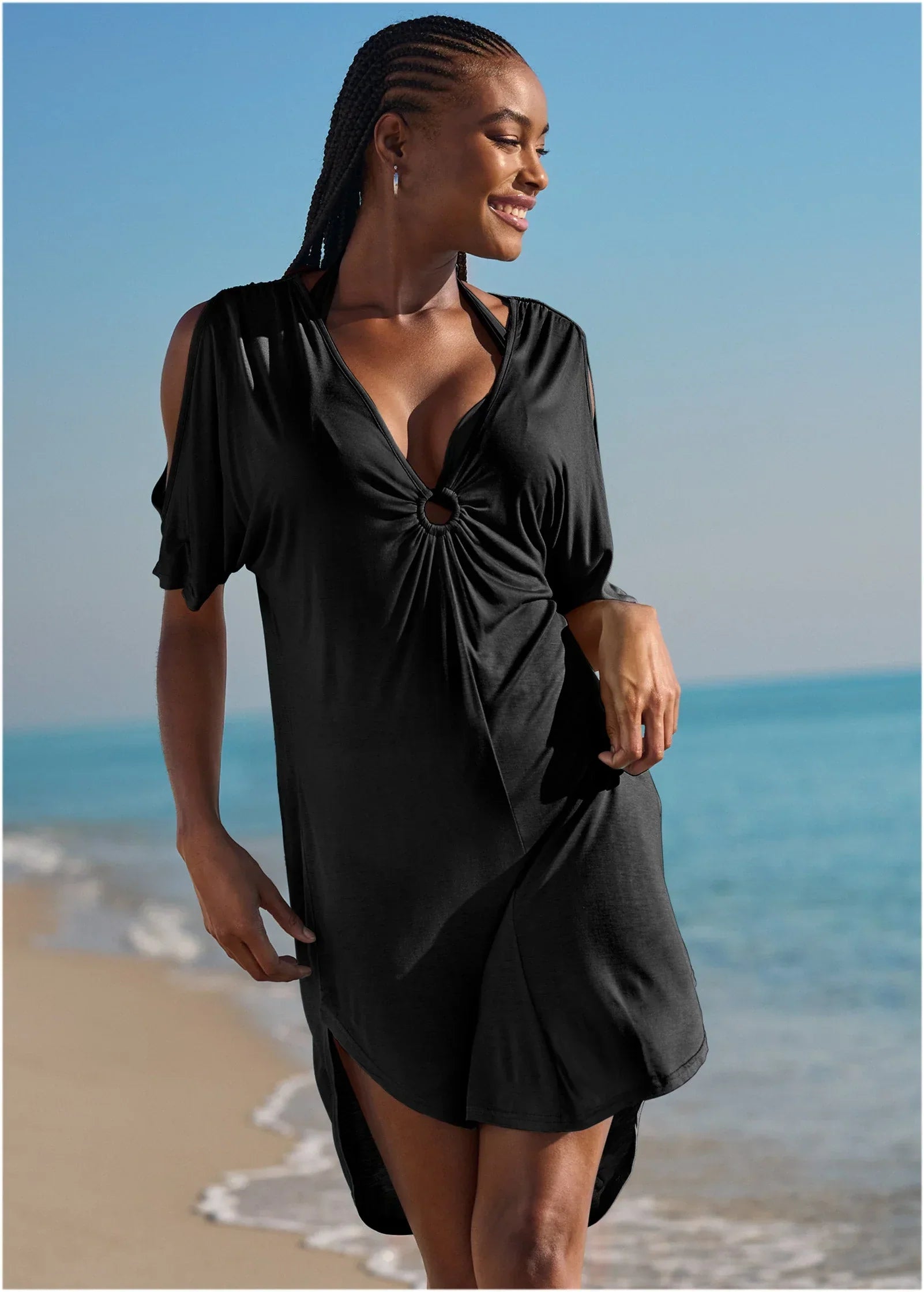Ring Front Dolman Cover Up Black Beauty