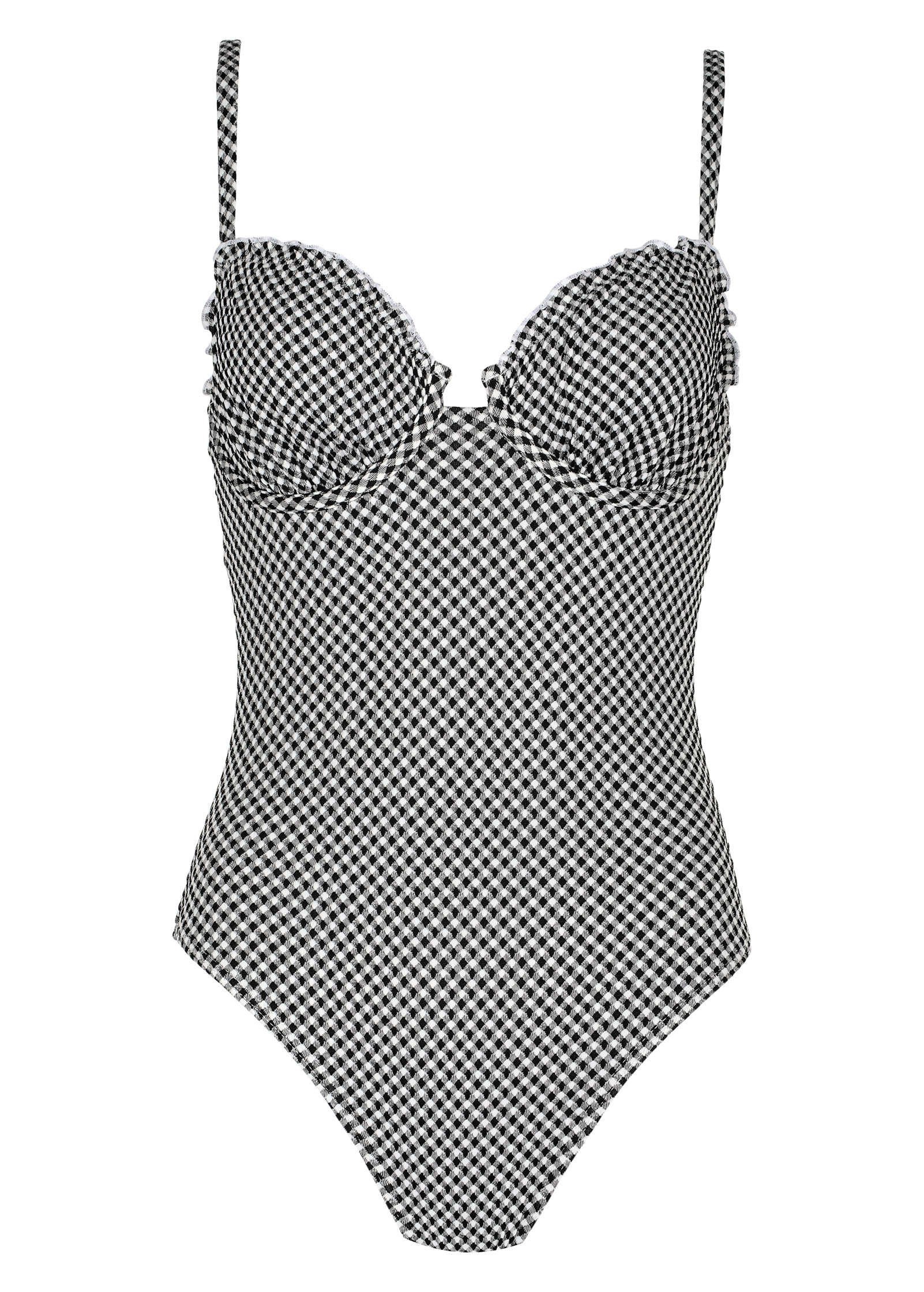 Gingham Bermuda Swimsuit Black White