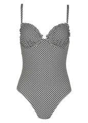 Gingham Bermuda Swimsuit Black White