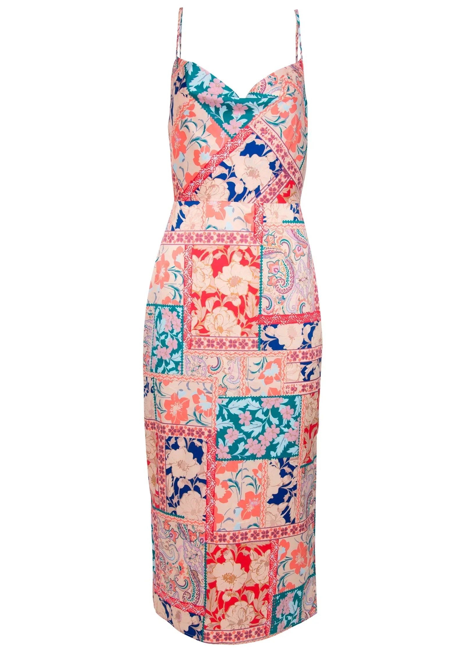 Cowl Neck Slip Dress Venetian Patchwork