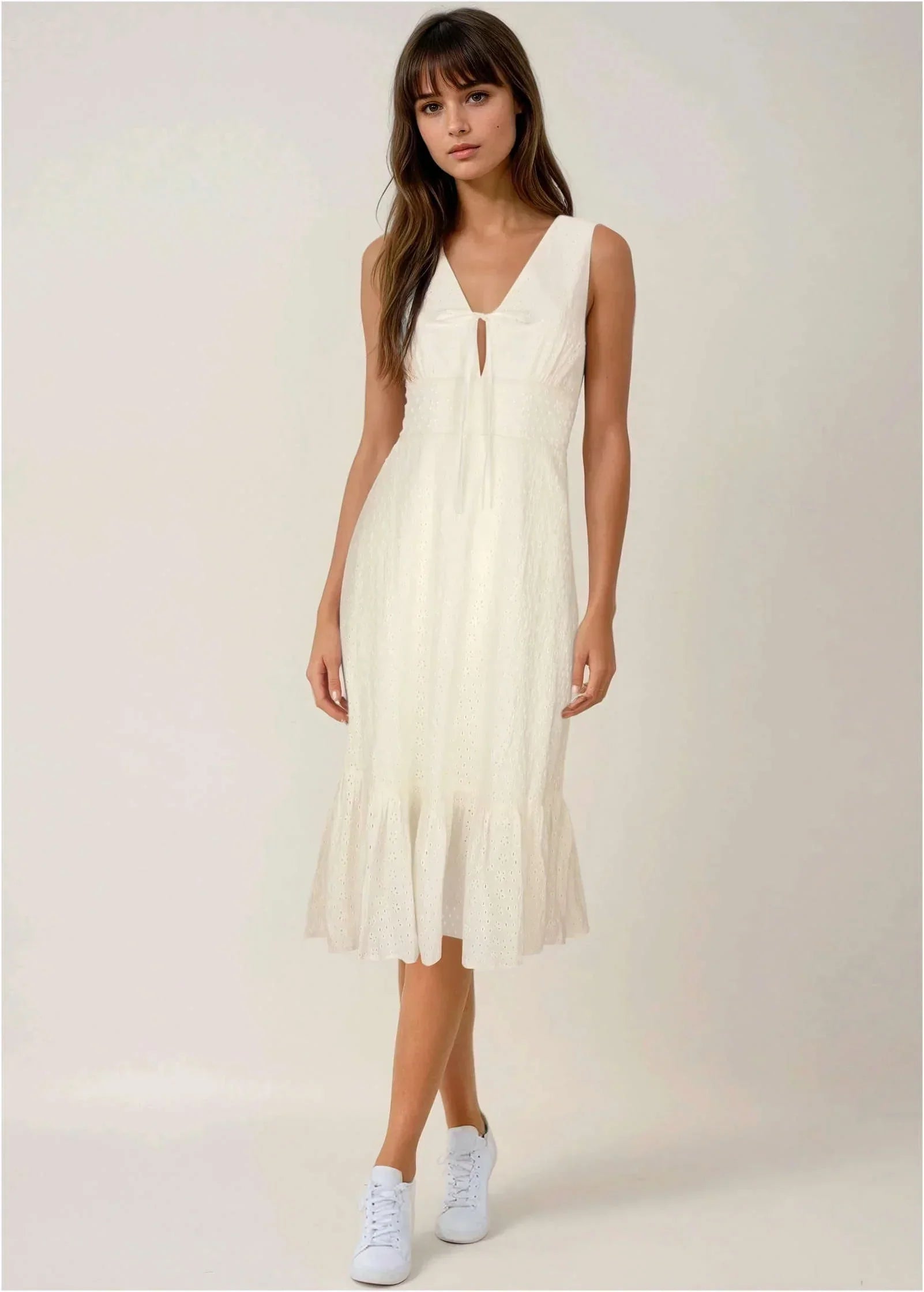 Sleeveless Eyelet Midi Off White
