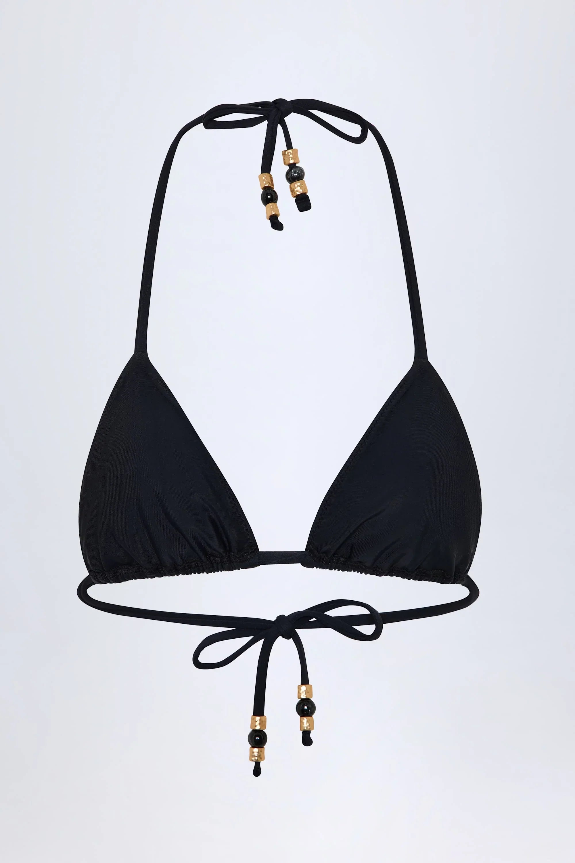 Charm Detail Triangle Bikini Top in Black