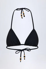 Charm Detail Triangle Bikini Top in Black