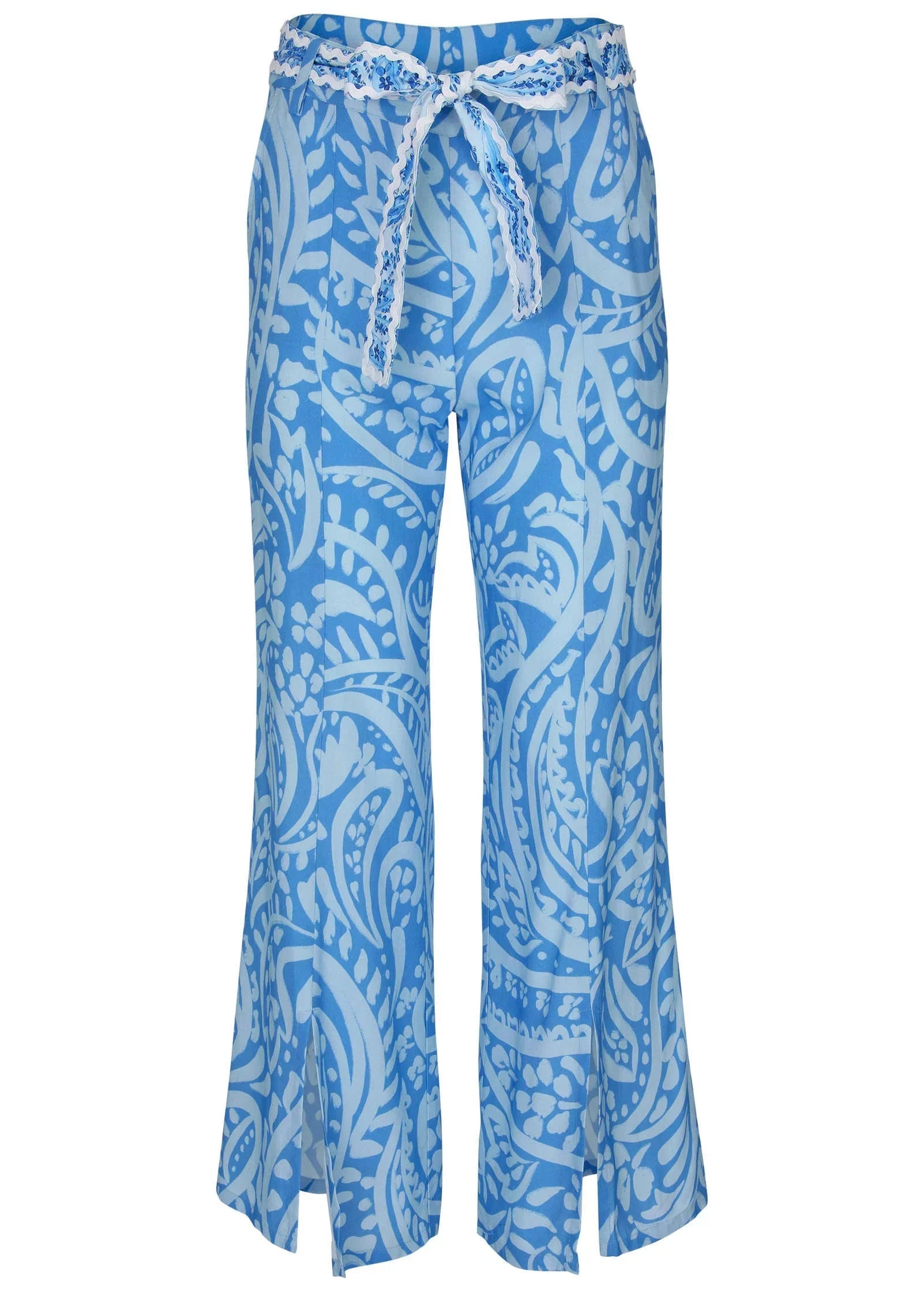 Front Slit Printed Pant Blue Allover Spring Paisley
