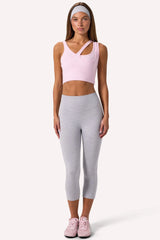 Seamless Soft Rib Asymmetric Sports Bra in Powder Pink