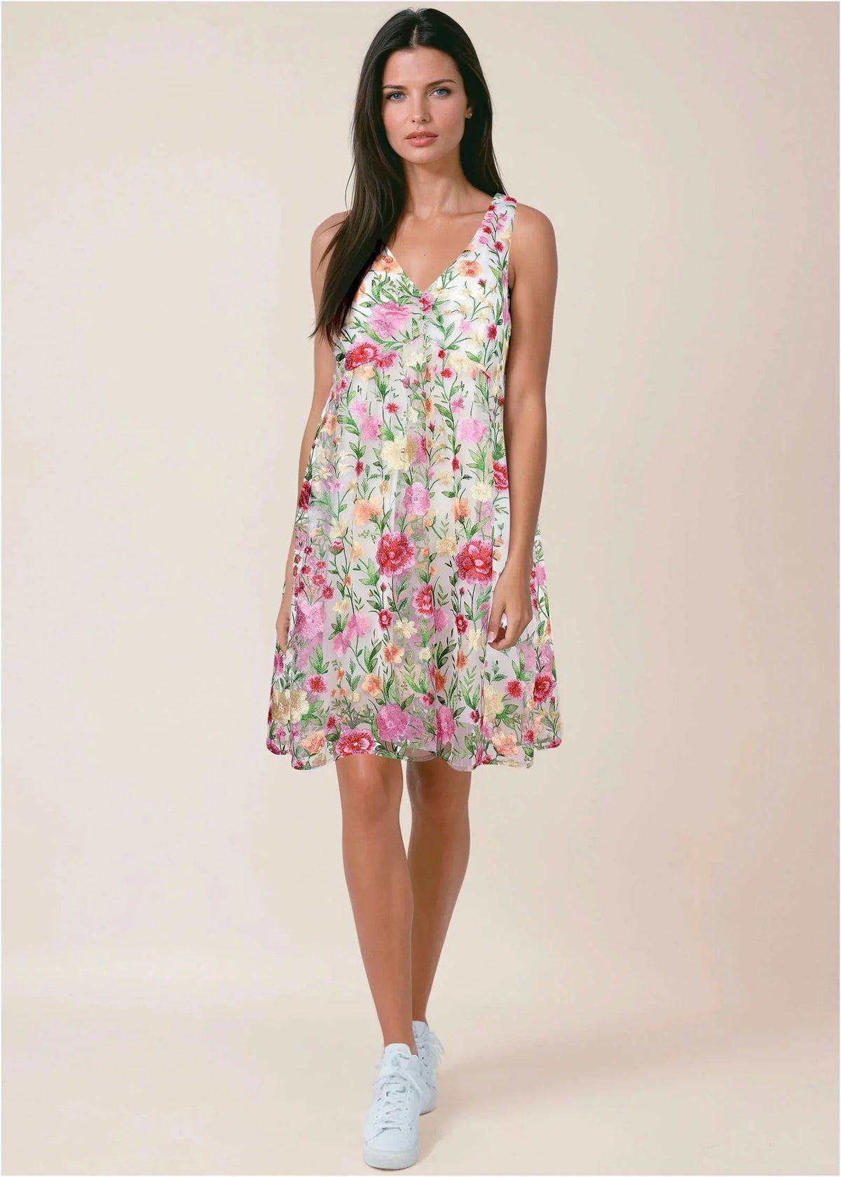 Embroidered Babydoll Mini White Multi