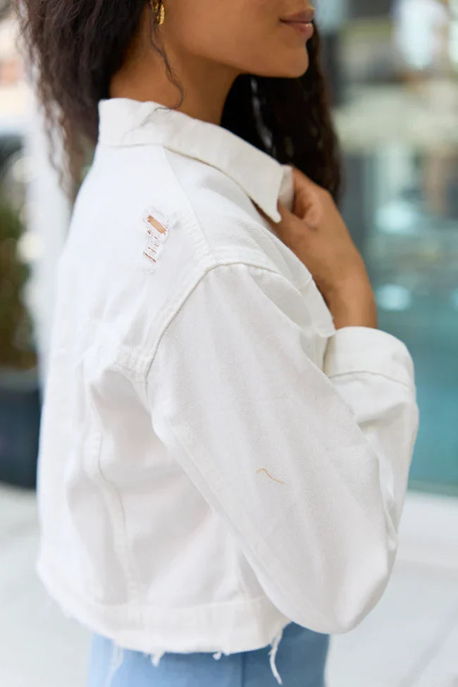 Run Around Town Ivory Deconstructed Denim Jacket