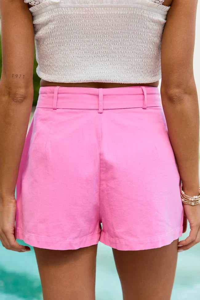 Wherever You Are Pink Belted Denim Shorts