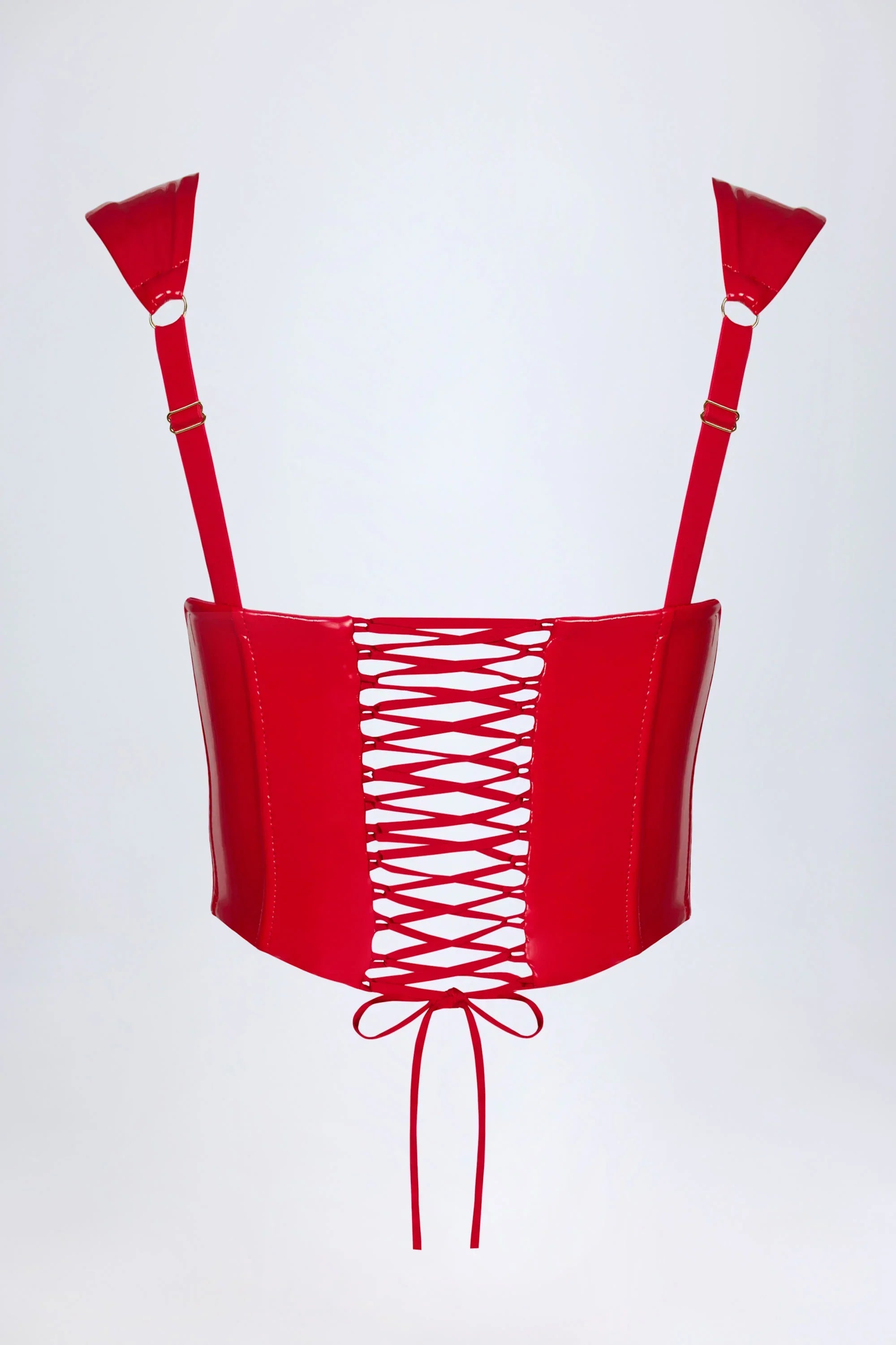 Vinyl Lace Up Corset Top in Fire Red