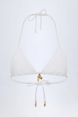 Charm Detail Triangle Bikini Top in White