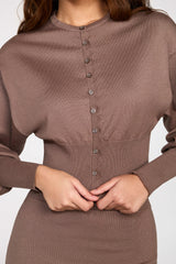 Knit Long Sleeve Cardigan in Mocha