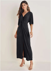Twist Front Maxi Dress Jet Black