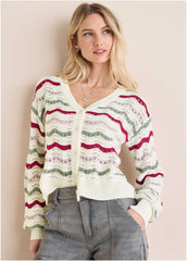 Stripe Pointelle Cardigan Grey Multi