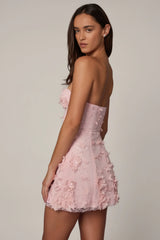 Embellished Bandeau A line Mini Dress in Ballet Pink