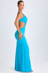 Ruffle Appliqué Cut Out Maxi Dress in Aqua Blue