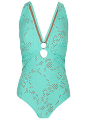 Lace Criss Cross One Piece Light Teal