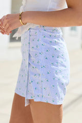 Not So Simple Blue Striped Floral Print Skort