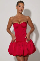 Cut Out Bubble Hem Corset Mini Dress in Red