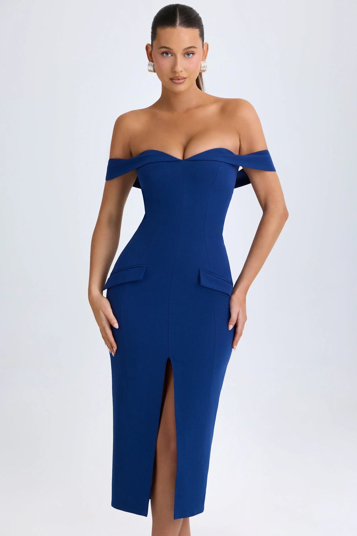 Off Shoulder Midaxi Dress in True Navy