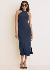 High Neck Midi Dress Navy