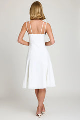 Bow Detail A Line Midi Dress in White