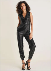 Sleeveless Sequin Jogger Jumpsuit Jet Black