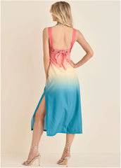Linen Grommet Detail Midi Pink Blue Dip Dye