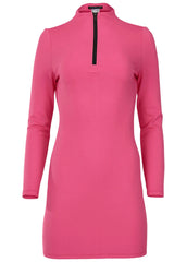 Ponte Zip Front Mini Dress Hot Pink