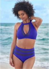 High Neck Keyhole Swim Top Cobalt Blue