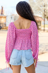 Evelina Pink Floral Ruched Babydoll Top