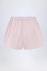 Mid Rise Cotton Poplin Shorts in Pink Stripe