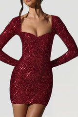Embellished Sweetheart Neck Mini Dress in Red