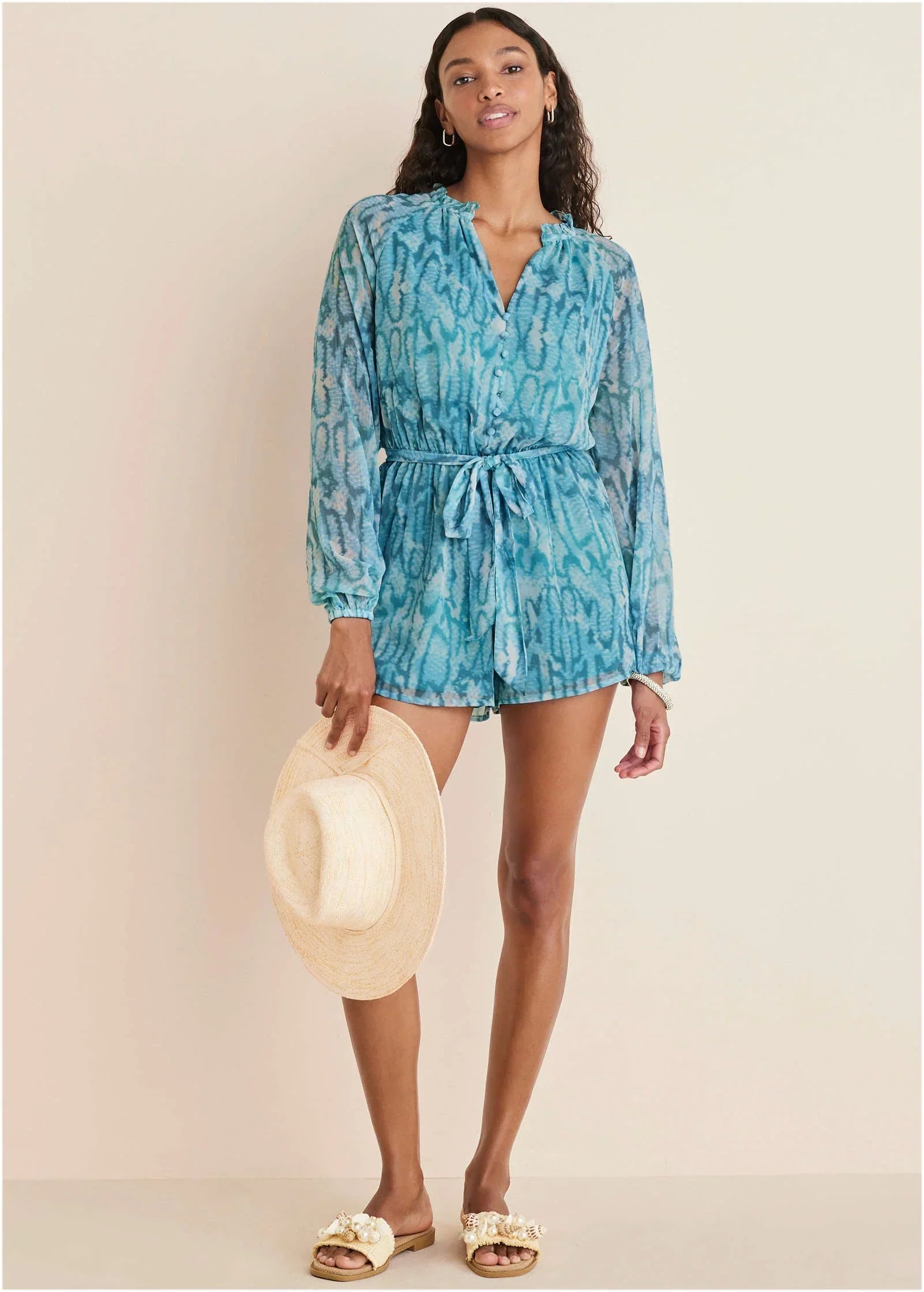 Crinkle Chiffon Romper Water Snake