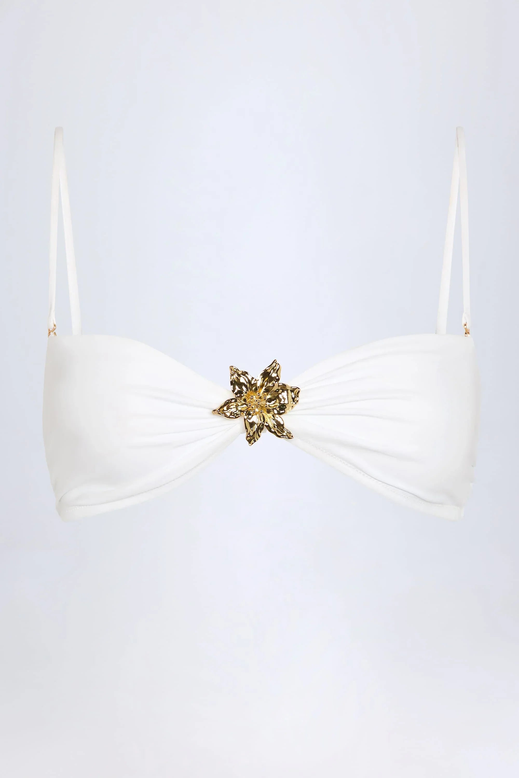 Hardware Detail Halterneck Bikini Top in White