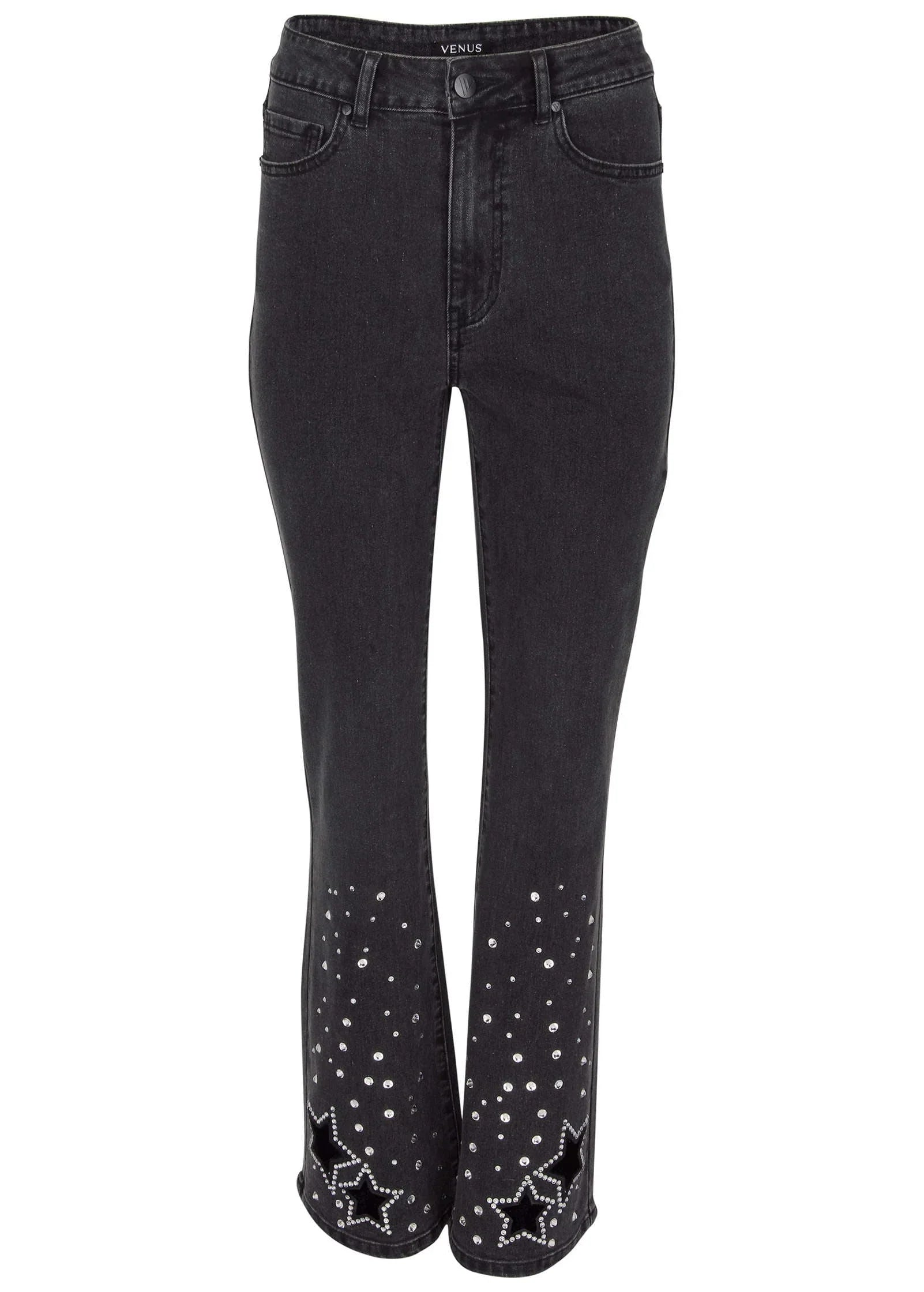 Rhinestone Embellished Jeans Black Wash