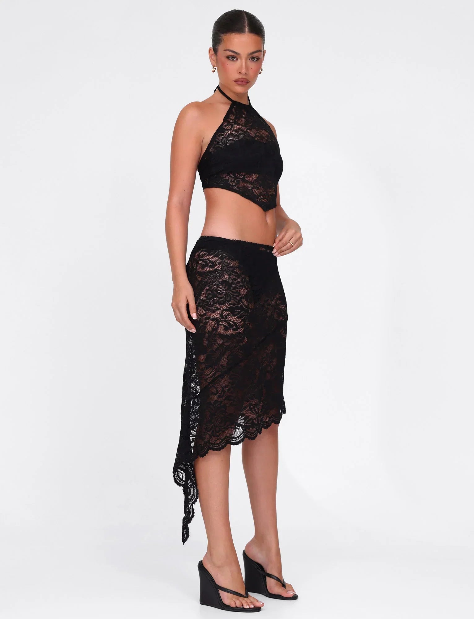 SIYA MIDI SKIRT BLACK LACE BLACK LACE