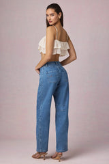 Mid Rise Barrel Leg Jeans in Mid Blue Wash