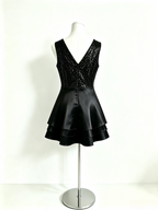 Black Sequin V-Neck Mini Dress